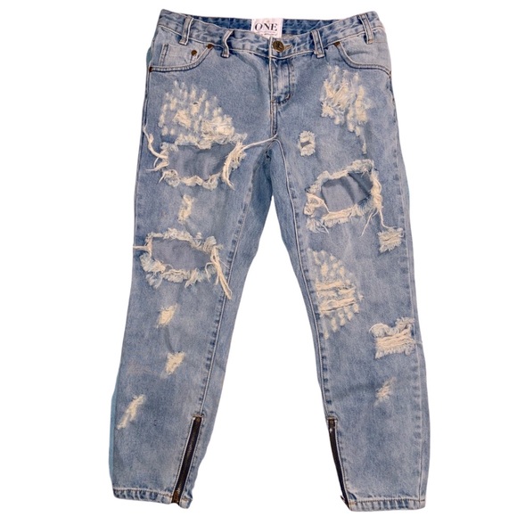 ONE TEASPOON Trashed Free Birds Low Waist Short Rise Rigid Skinny Jeans Size 29 - Picture 13 of 15